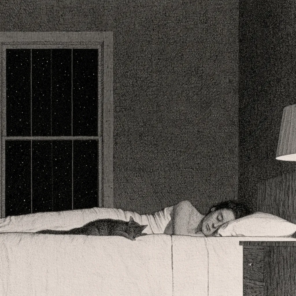 A quiet room at night — someone asleep as the day rests